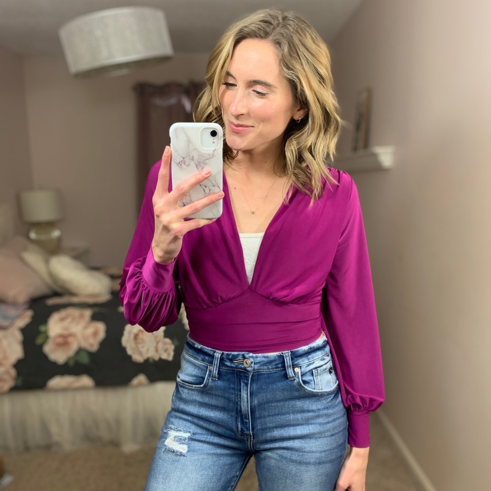 Purple Longsleeve Dressy Crop Top